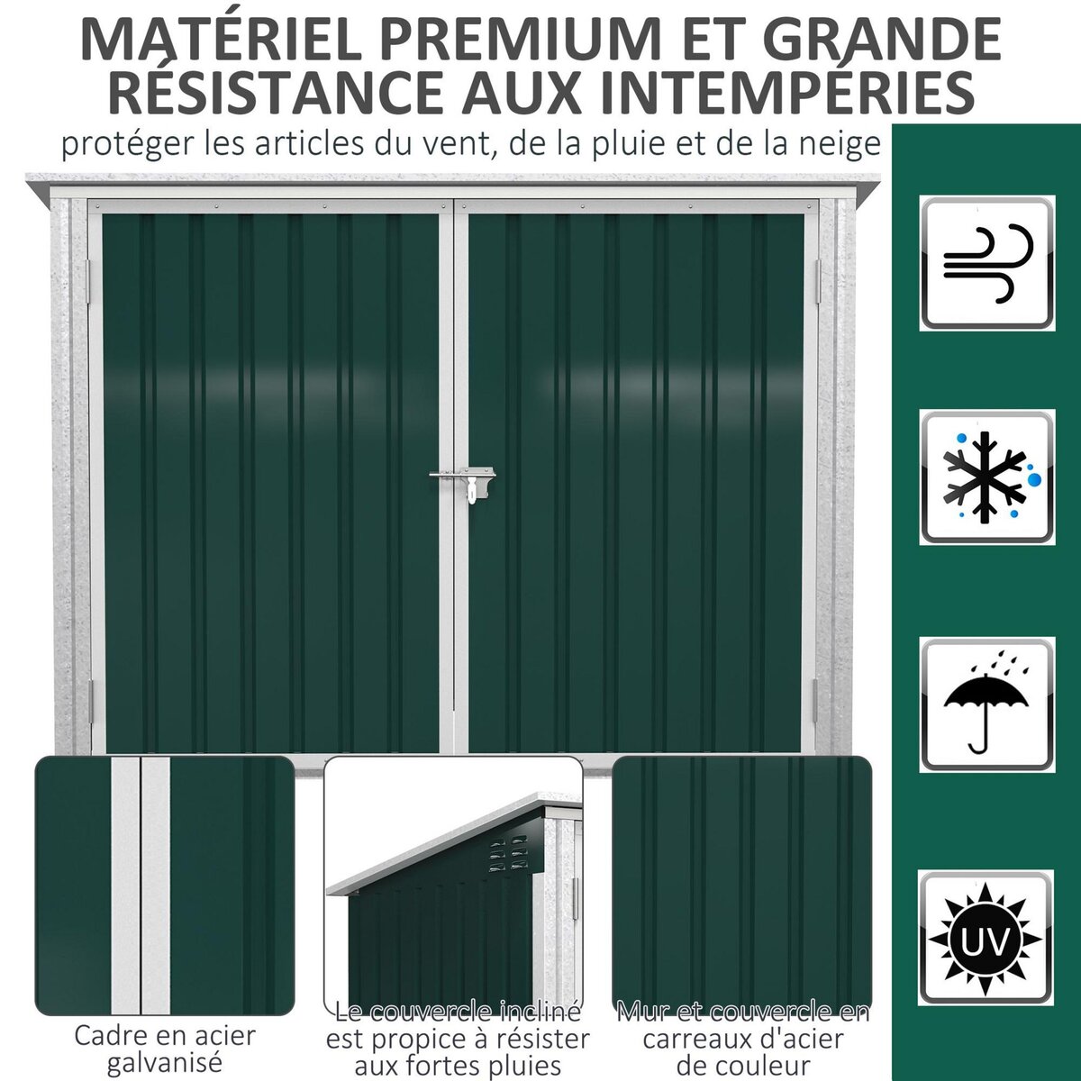 OUTSUNNY Abri de poubelle jardin - cache poubelle - 2 portes verrouillables, toit ouvrant - tôle d'acier blanc vert