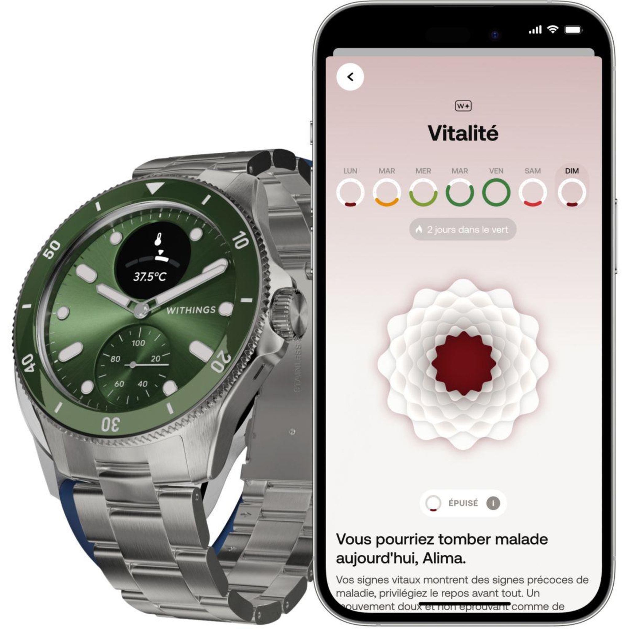 Voir la diapositive 3 : WITHINGS Montre santé scanwatch nova verte