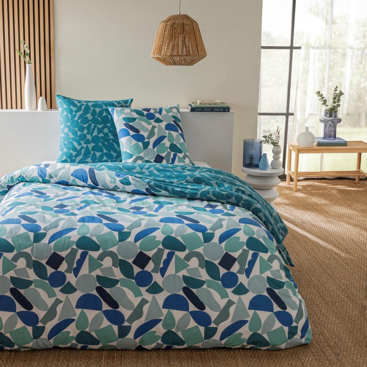 FUTURE HOME Parure de lit 2 personnes géométrique réversible en coton