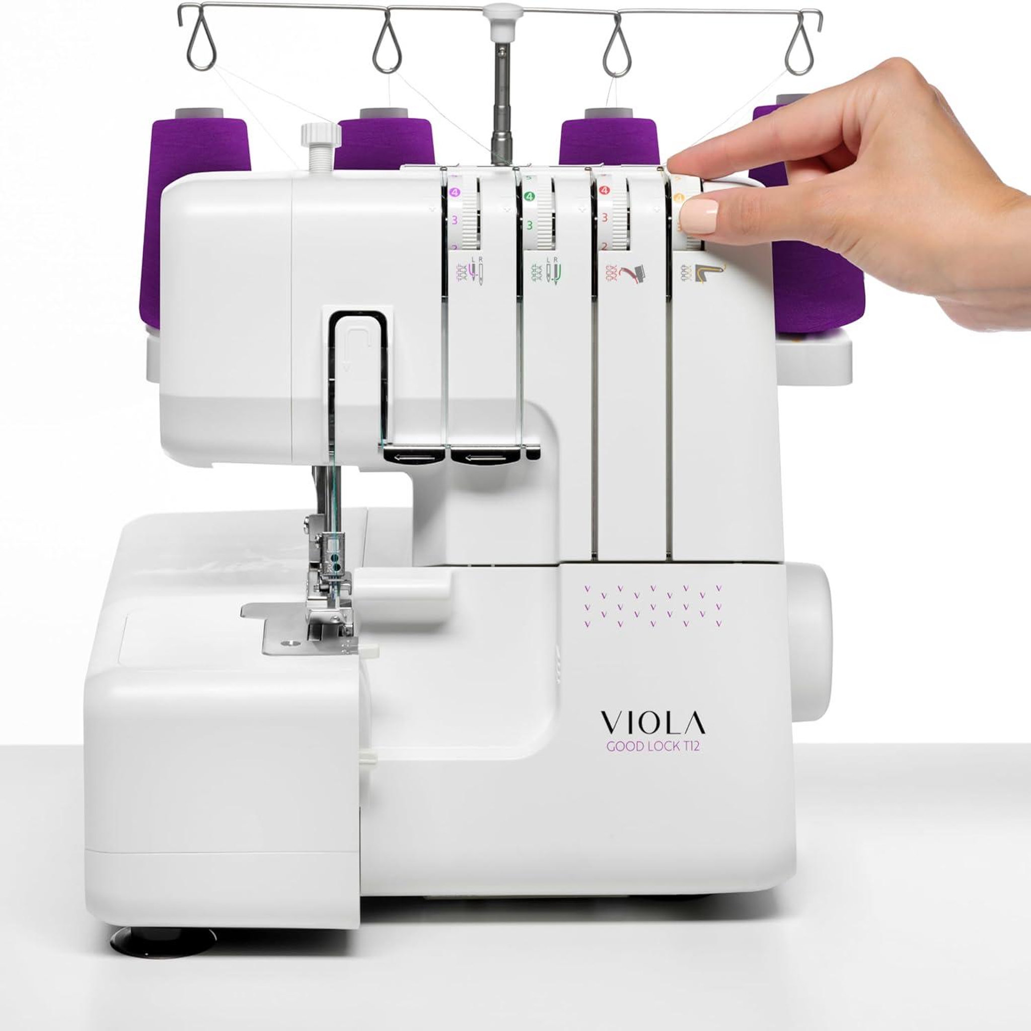 Voir la diapositive 2 : VIOLA Viola t12 surjeteuse avec différentiel, enfilage simplifié, machine à coudre