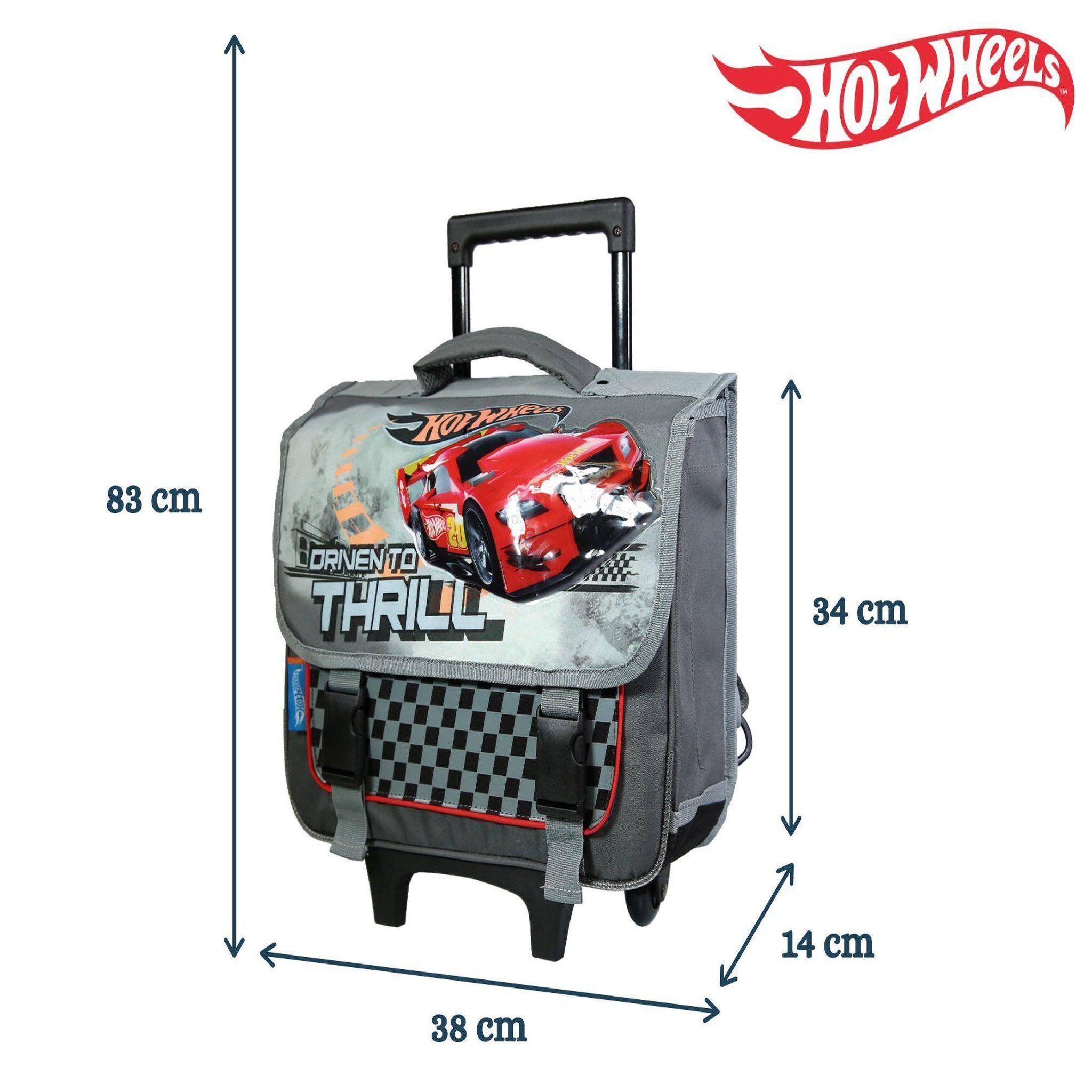 Voir la diapositive 6 : Bagtrotter BAGTROTTER Cartable à roulettes 38 cm Hot Wheels voitures Gris