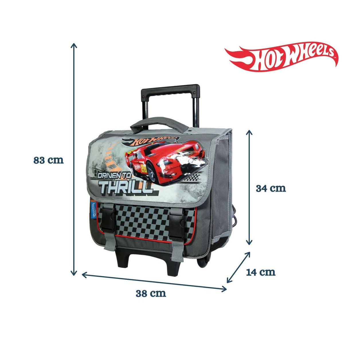 Bagtrotter BAGTROTTER Cartable à roulettes 38 cm Hot Wheels voitures Gris