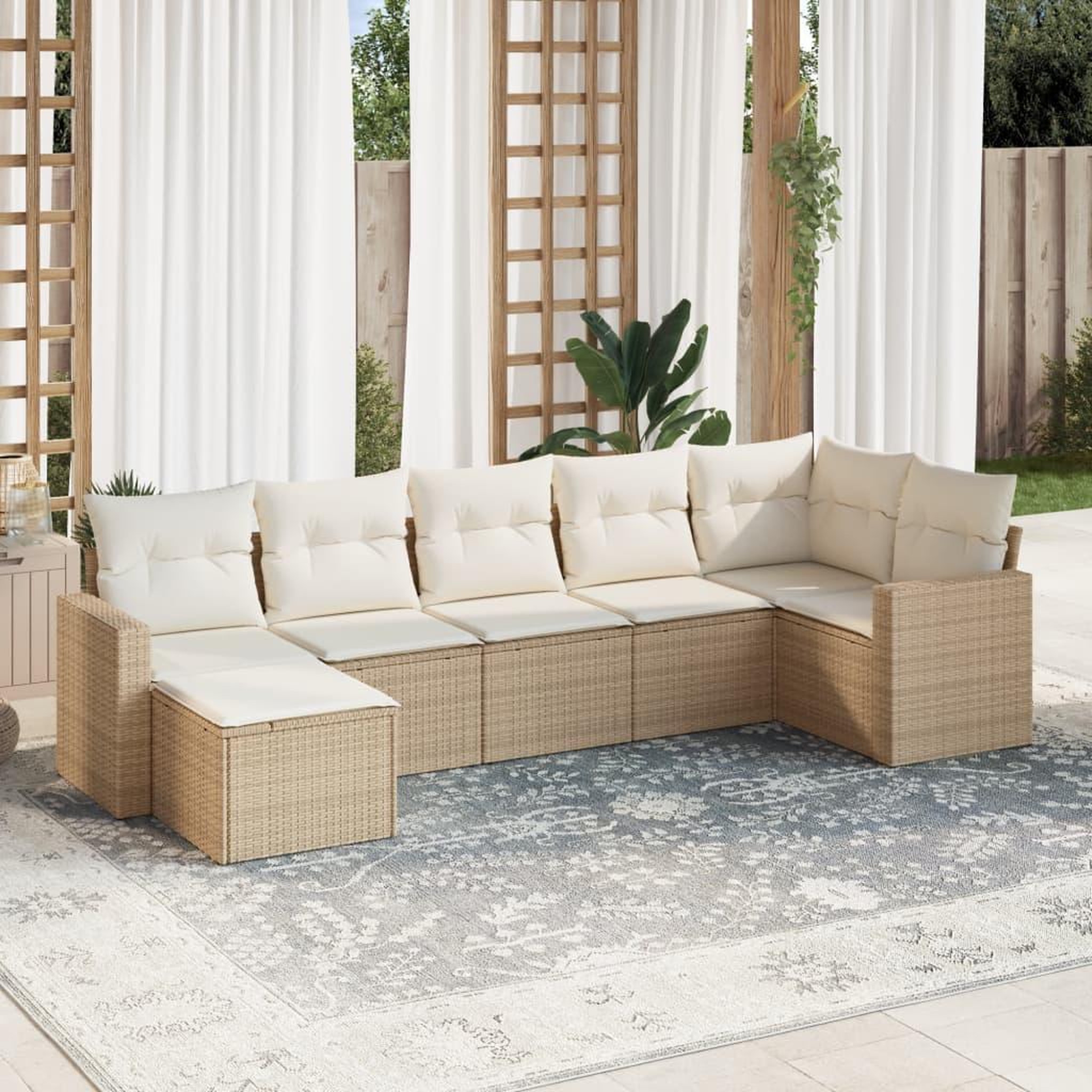 VIDAXL Salon de jardin avec coussins 7 pcs beige resine tressee