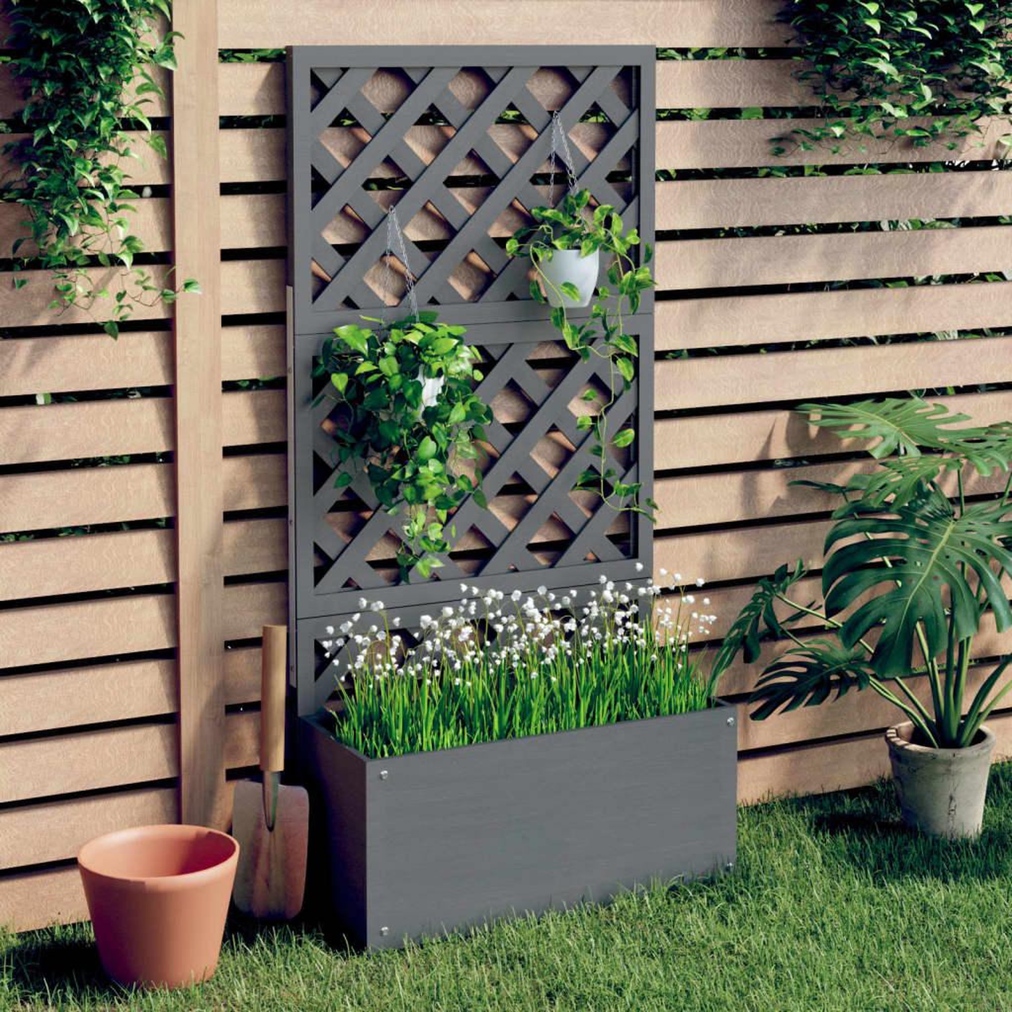Voir la diapositive 1 : VIDAXL Jardiniere en treillis Gris 65x33x135 cm WPC