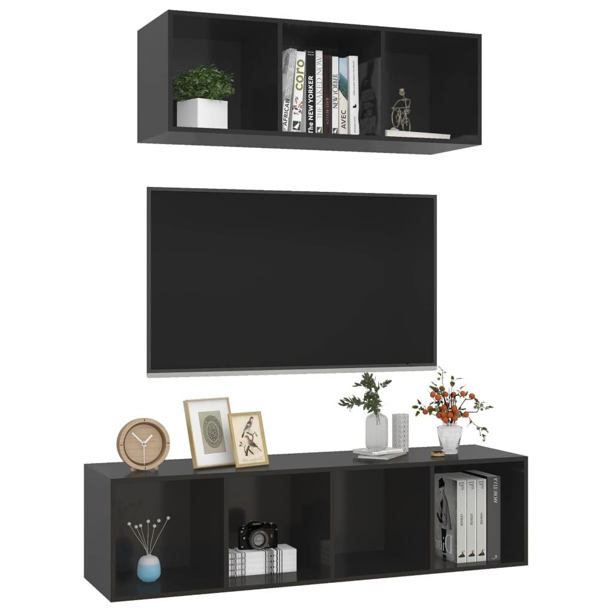 Voir la diapositive 3 : VIDAXL Ensemble de meubles TV 2 pcs Noir brillant Bois d'ingenierie