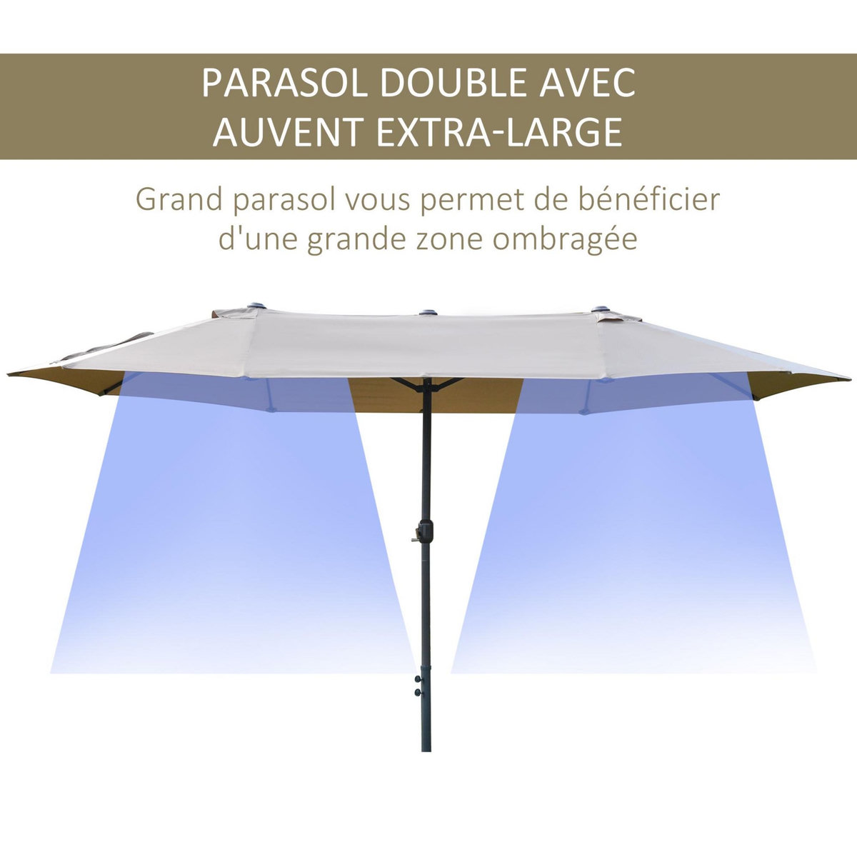 OUTSUNNY Parasol de jardin XXL parasol grande taille 4,6L x 2,7l x 2,4H m ouverture fermeture manivelle acier polyester haute densité café latte