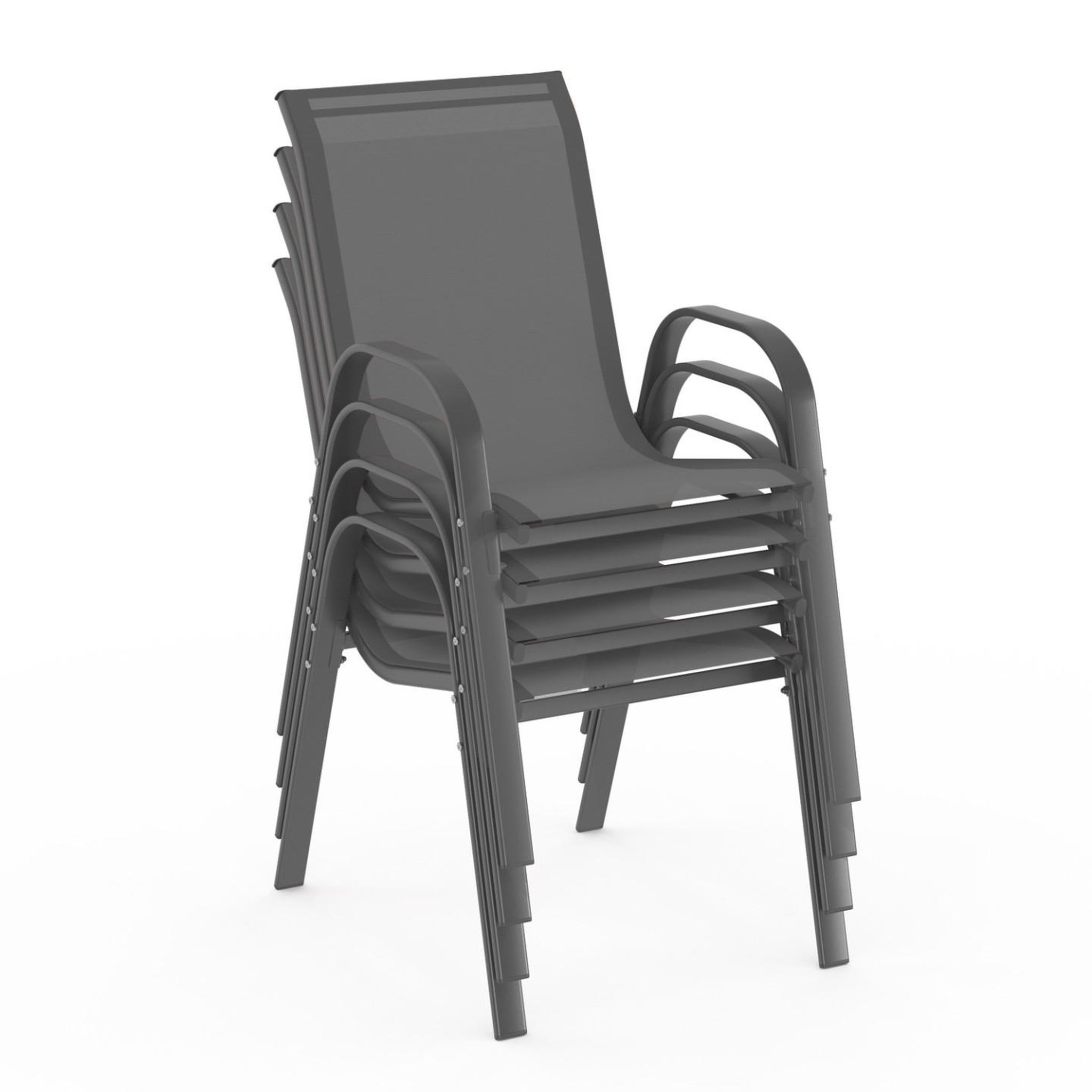 Voir la diapositive 4 : ID MARKET Lot de 4 chaises de jardin lyma métal et textilène empilables gris anthracite