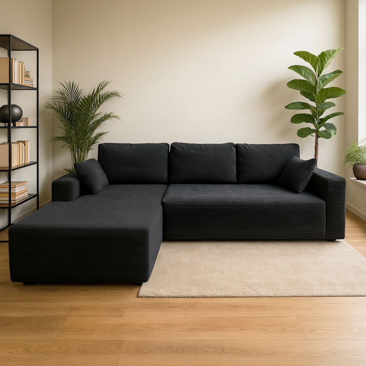 CONCEPT USINE Canapé d'angle 3 places en velours côtelé gris anthracite HOVE