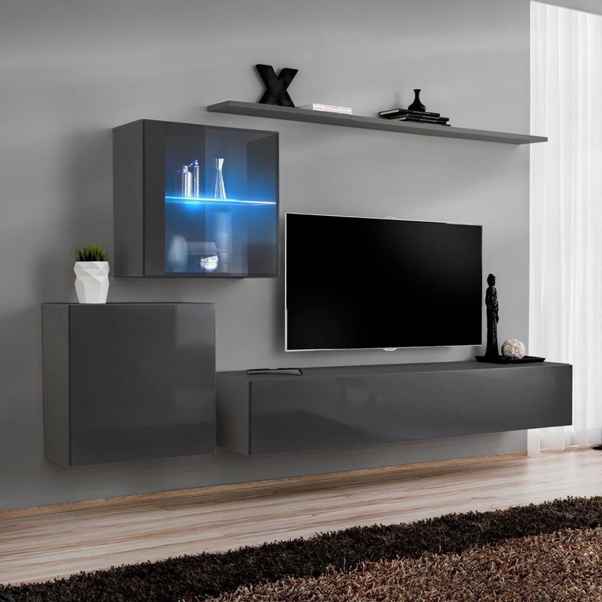 Voir la diapositive 1 : Paris Prix Meuble TV Mural Design  Switch XV  260cm Gris