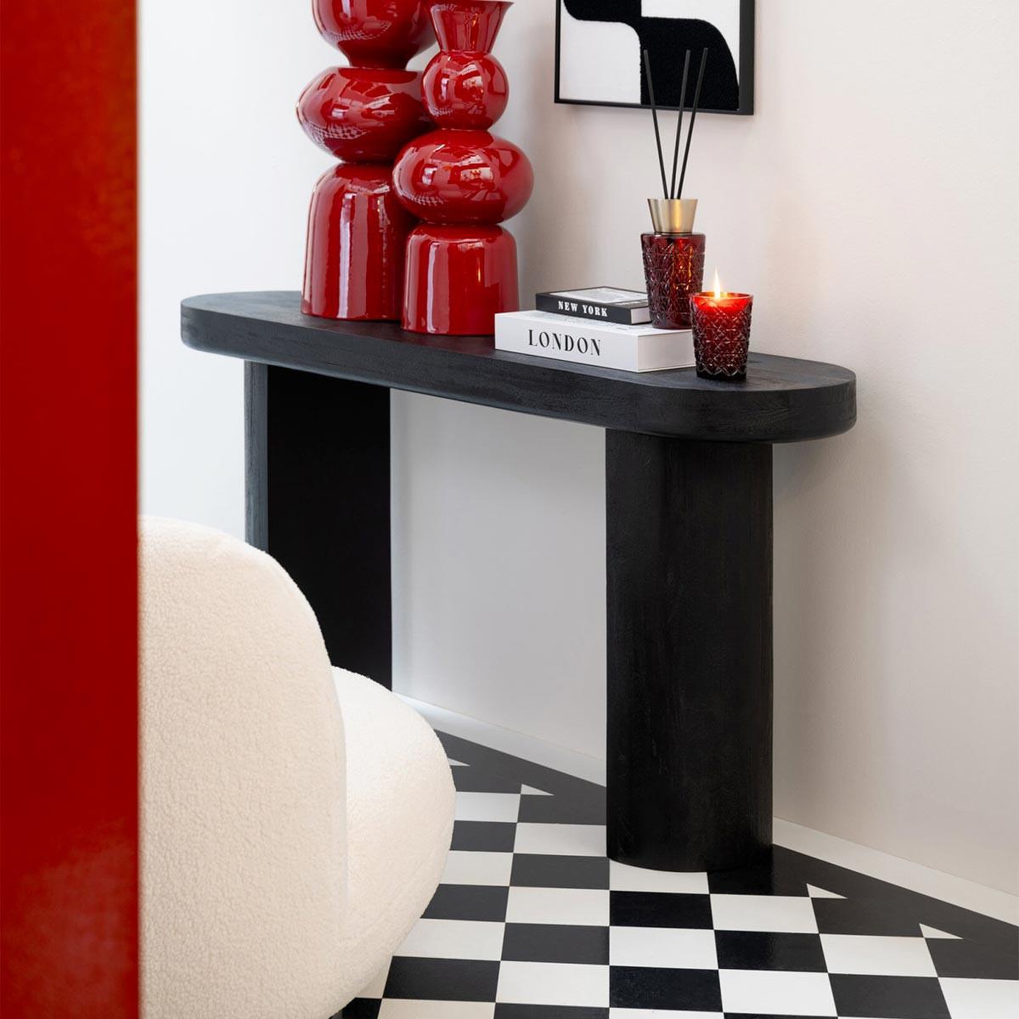 Voir la diapositive 5 : J-LINE Console ovale en bois  hilde  152cm noir