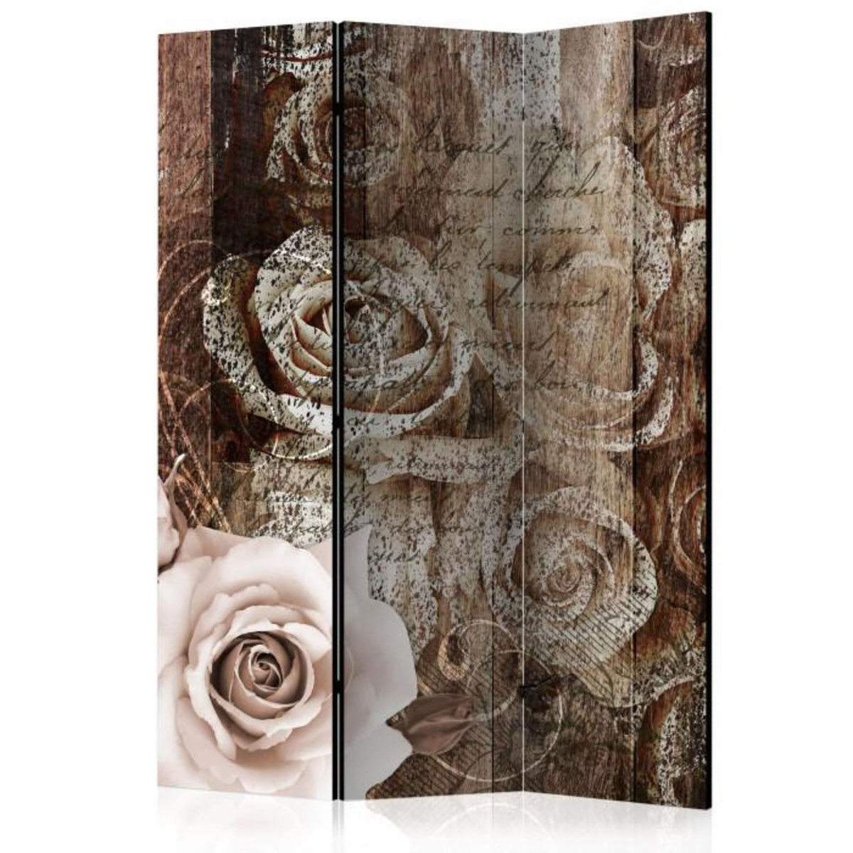Paris Prix Paravent 3 Volets  Old Wood & Roses  135x172cm