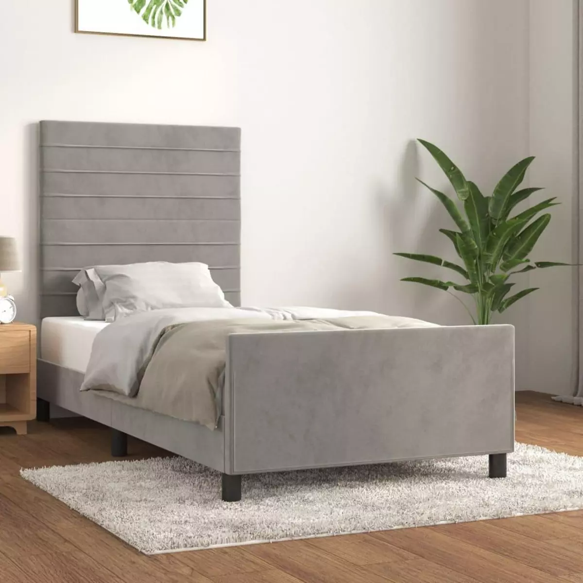 VIDAXL Cadre de lit avec tete de lit Gris clair 90x200 cm Velours