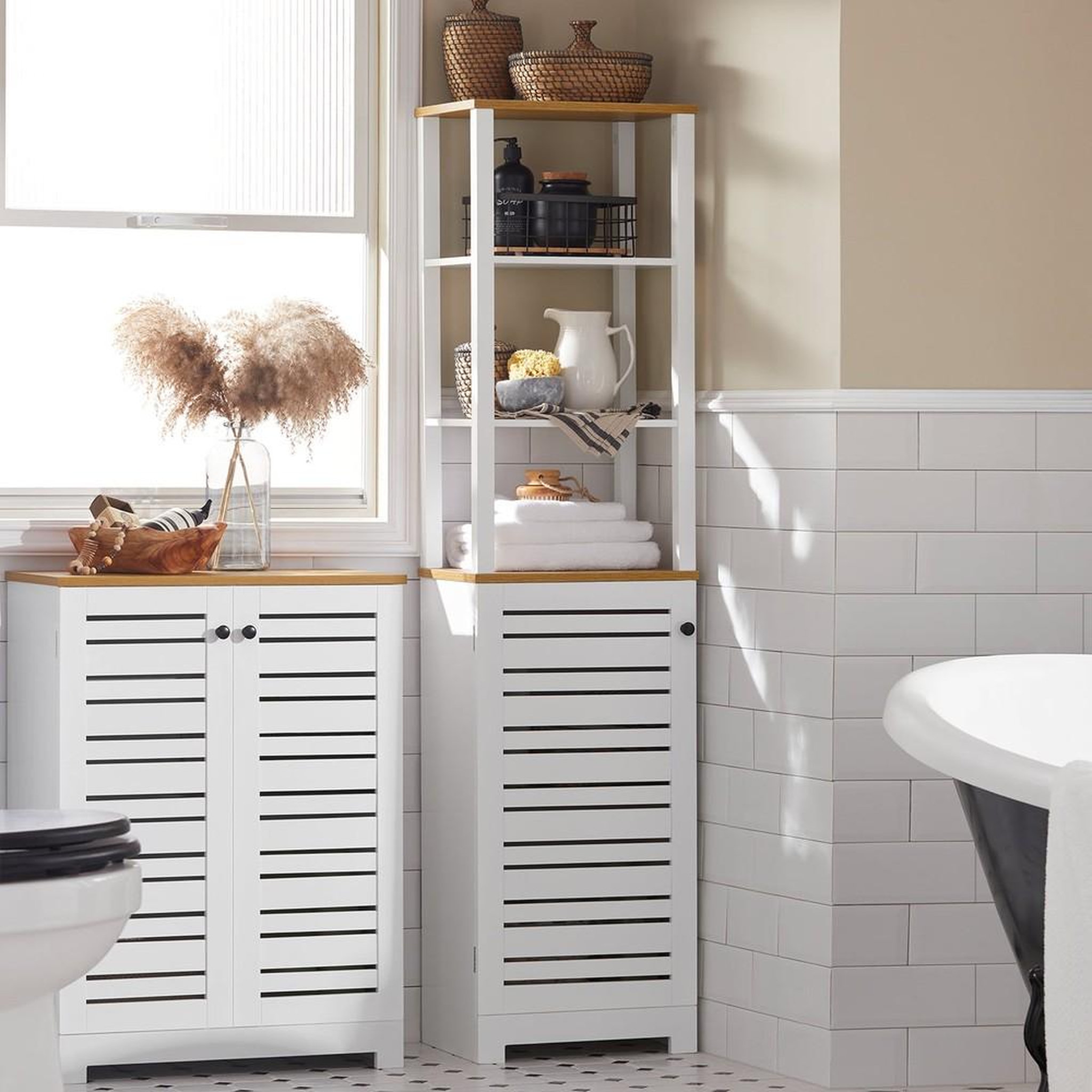 Voir la diapositive 2 : SOBUY Armoire haute salle de bain Blanc 39x30x160cm BZR43-W