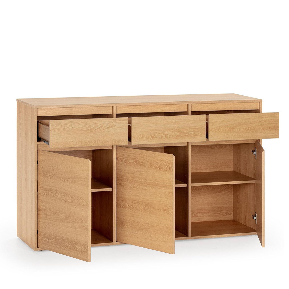 VS VENTA-STOCK Buffet Tori 3 portes 3 tiroirs, coloris chêne, 140 cm