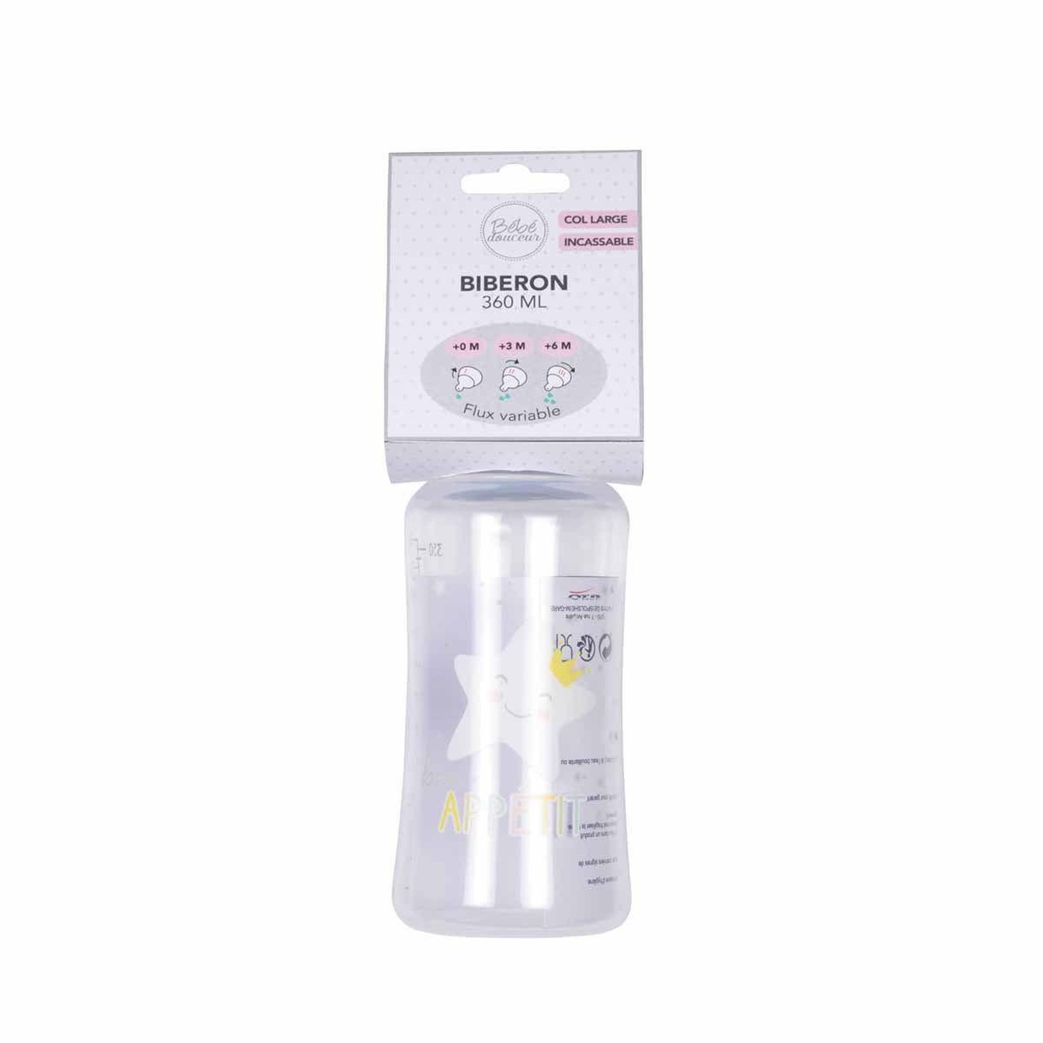 Voir la diapositive 2 : HOMEA Biberon col large  étoile  360ml gris