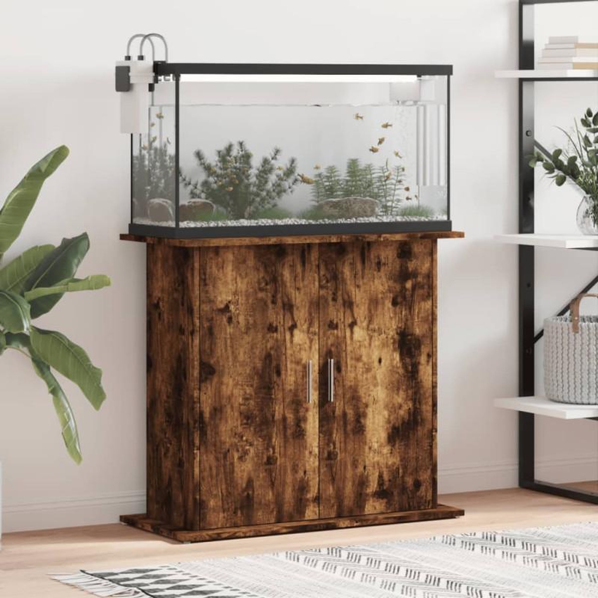 Voir la diapositive 1 : VIDAXL Support pour aquarium chêne fumé 81x36x73 cm bois d ingénierie
