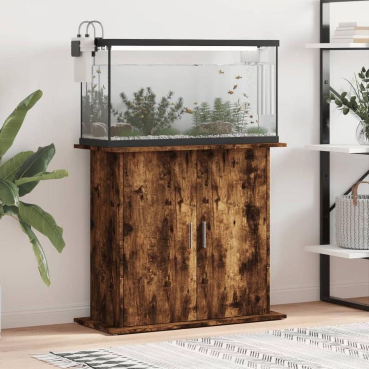 VIDAXL Support pour aquarium chêne fumé 81x36x73 cm bois d ingénierie