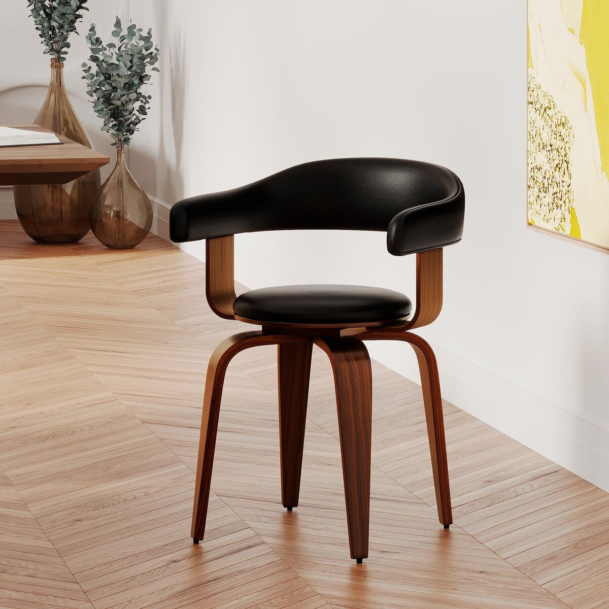 Rendez vous déco Chaise avec accoudoirs en cuir synthétique noir - Harold