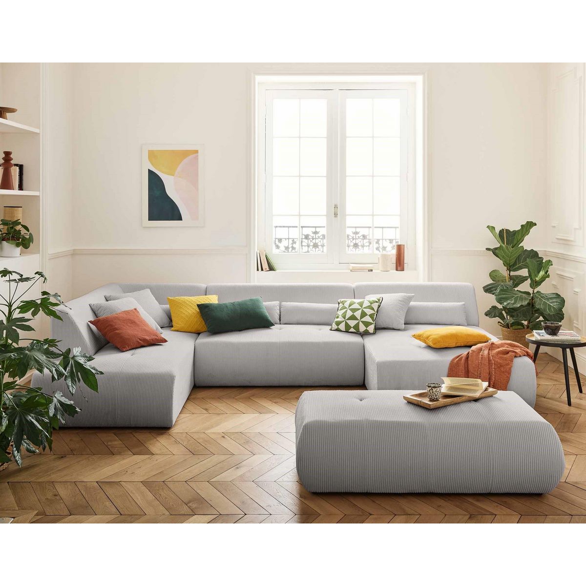 LISA DESIGN Onyx - canapé panoramique d'angle gauche 7 places - en velours côtelé