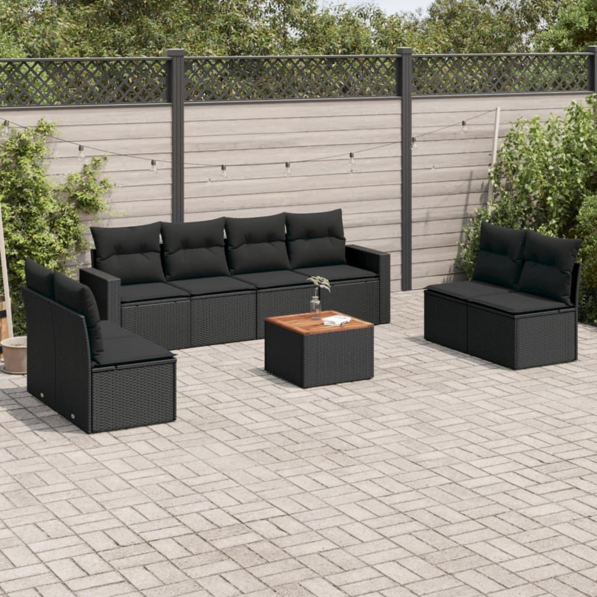VIDAXL Salon de jardin 9 pcs avec coussins noir resine tressee