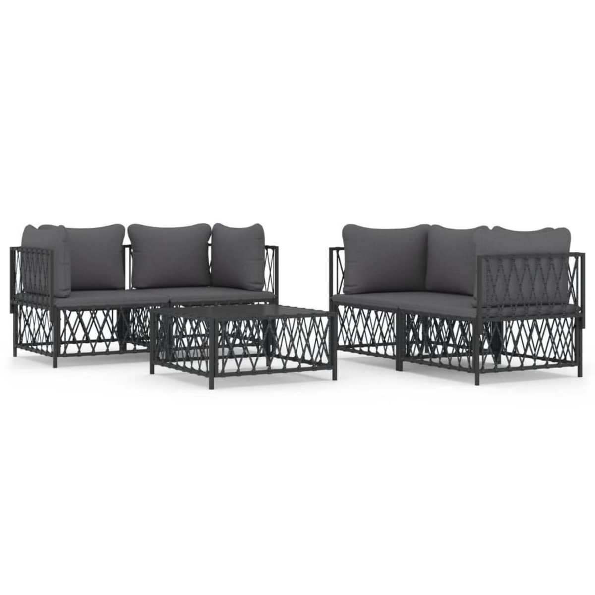 VIDAXL Salon de jardin avec coussins 5 pcs anthracite acier