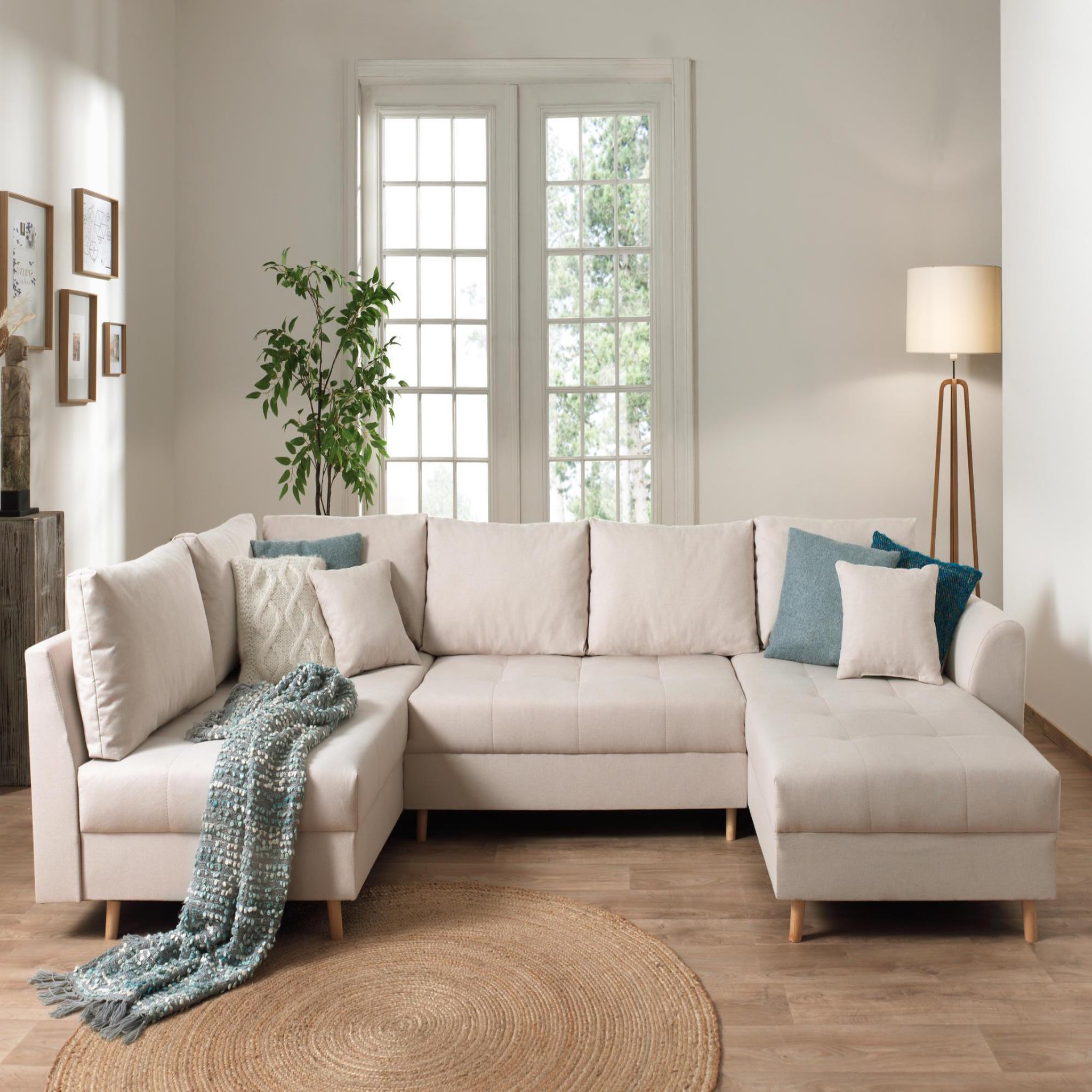 Voir la diapositive 2 : LISA DESIGN Rune - canapé panoramique avec pouf d'appoint - 7 places - style scandinave - gauche