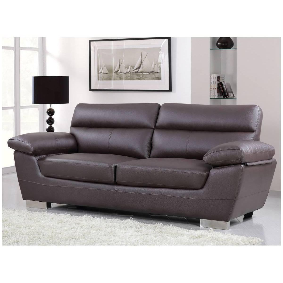 Habitat et Jardin Canapé fixe en cuir reconstitué et PVC  Dallas  - 210 x 88 x 90 cm - 3 places - Chocolat