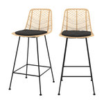 Rendez vous déco Lot de 2 chaises pour îlot central 66 cm en rotin naturel et noir-Tamara
