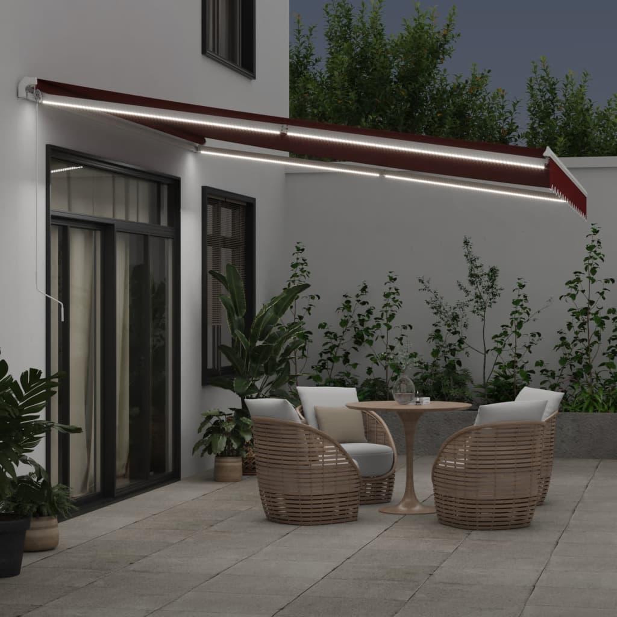 Voir la diapositive 3 : VIDAXL Auvent manuel retractable avec LED bordeaux 400x300 cm