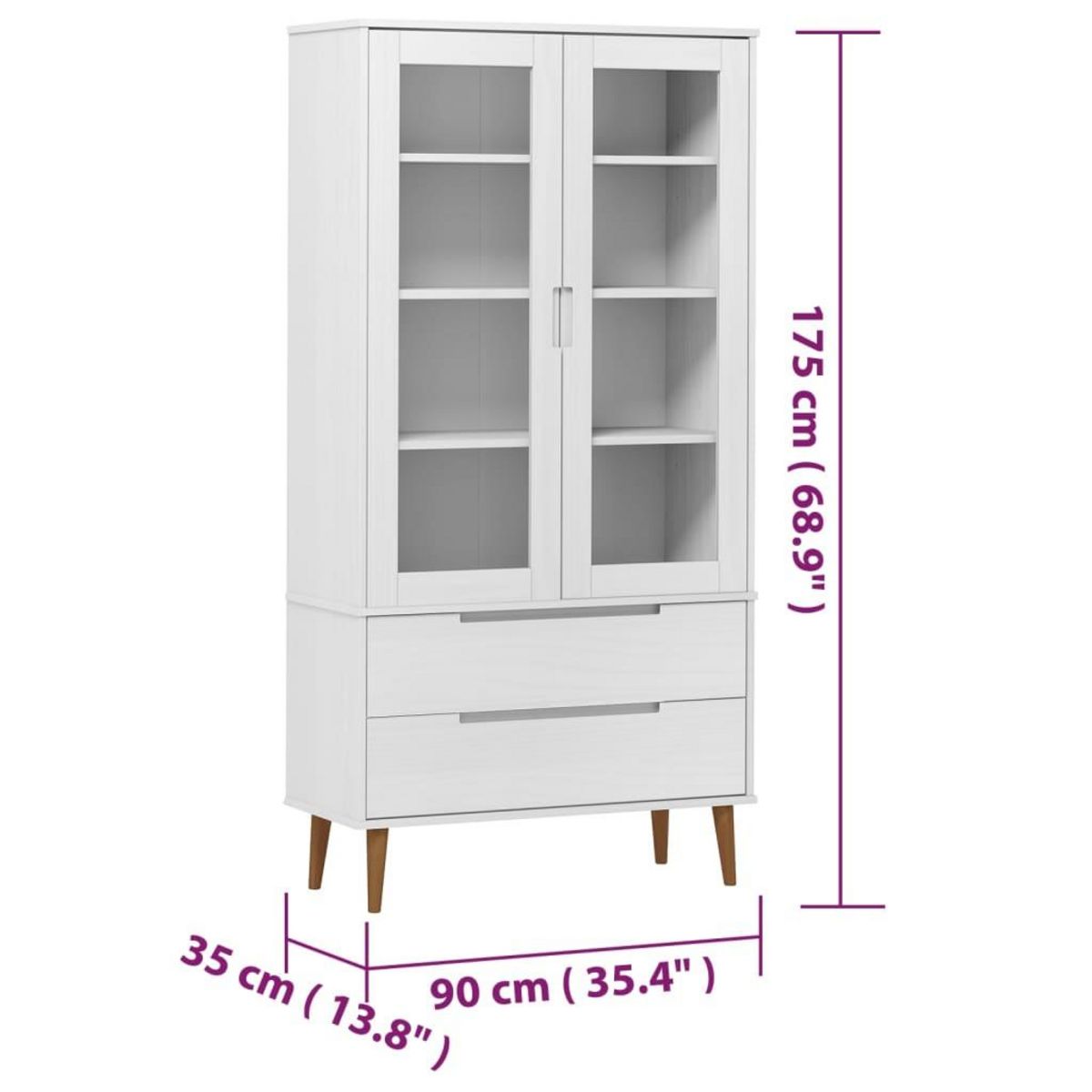 VIDAXL Armoire a vitrine MOLDE Blanc 90x35x175 cm Bois de pin massif