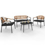 Voir la diapositive 1 : ID MARKET Salon de jardin bas MADEIRA 4 places structure en métal noir, cordage et coussins noirs