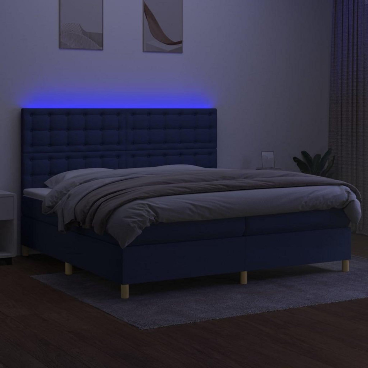 VIDAXL Sommier a lattes de lit et matelas et LED Bleu 200x200 cm Tissu