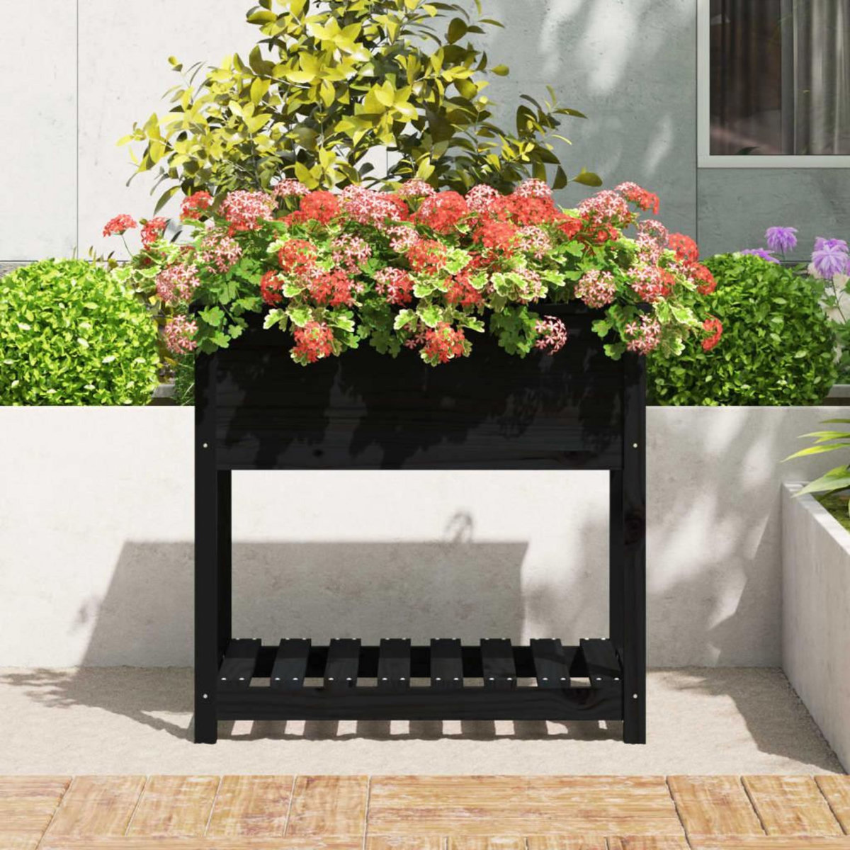VIDAXL Jardiniere avec etagere Noir 82,5x54x81 cm Bois massif de pin