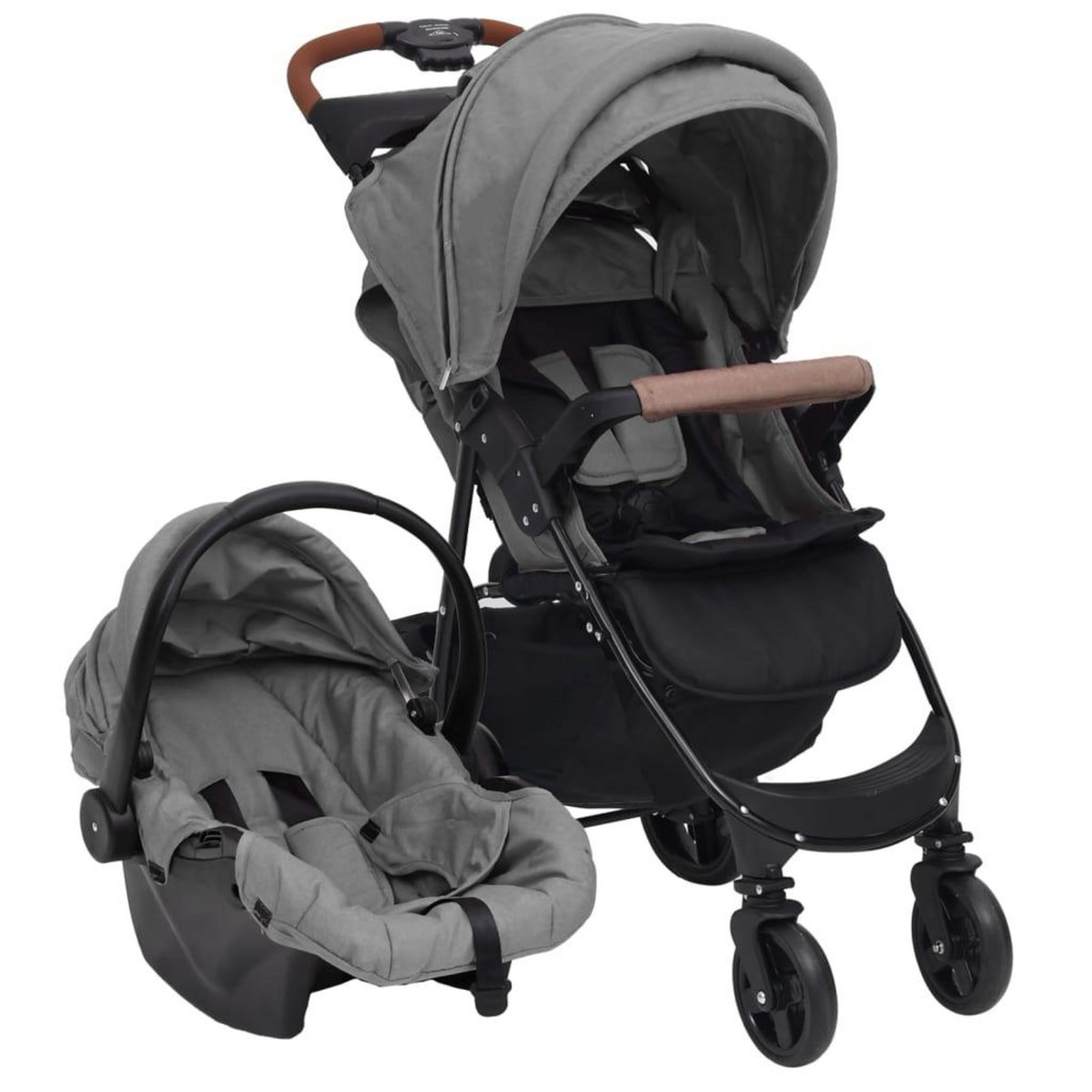 VIDAXL Poussette pour bebe 3-en-1 Gris clair Acier