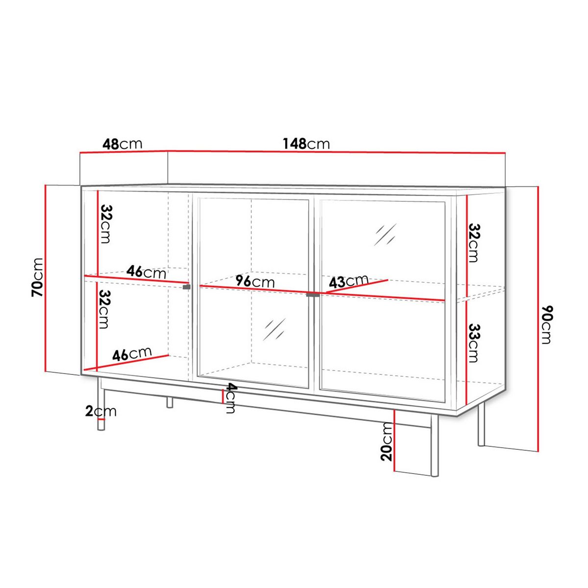 BEST MOBILIER Lamia - buffet bas - effet bois et noir - 148 cm