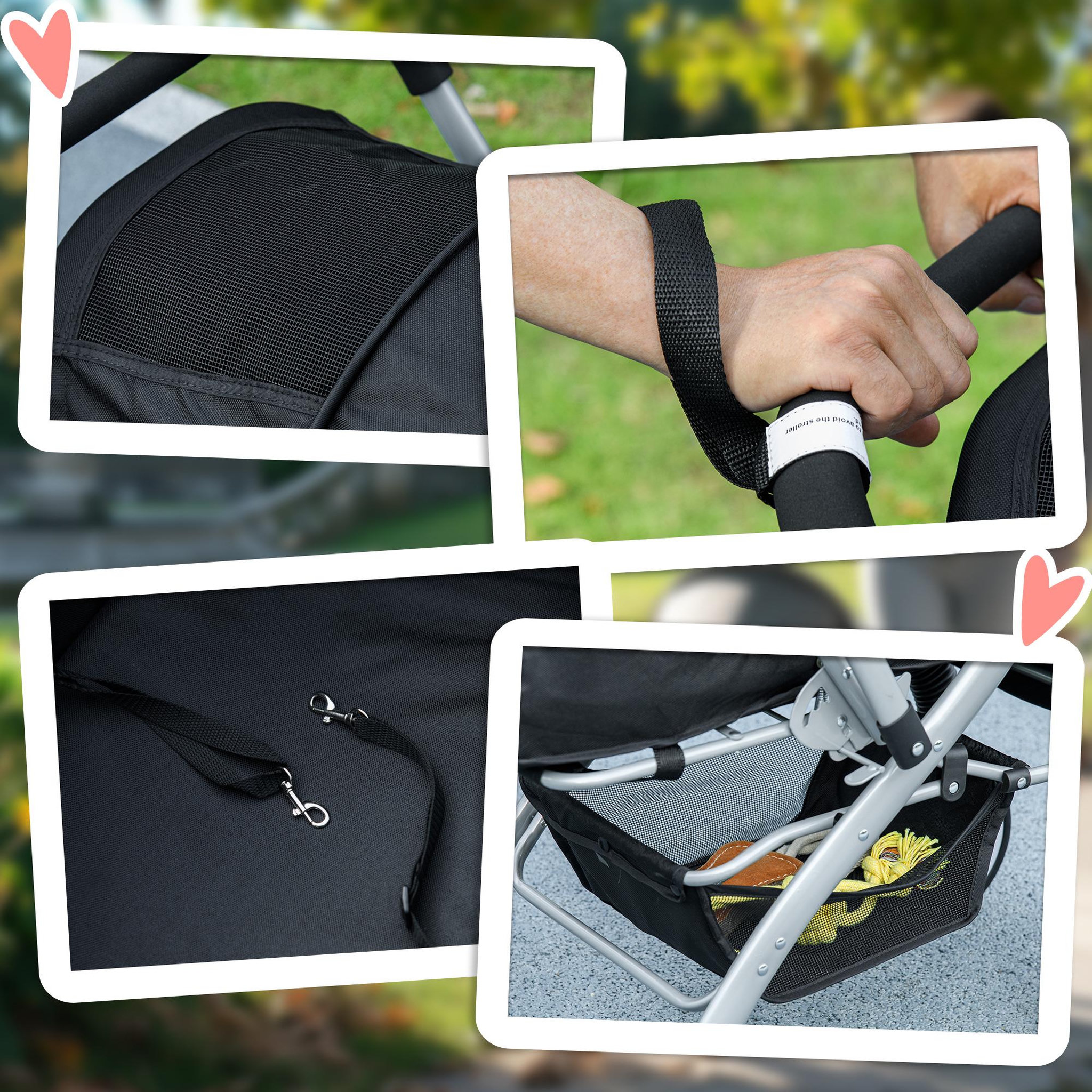 Voir la diapositive 6 : PAWHUT Poussette buggy pliable chien chat panier et sac de rangement attaches sécurité housse réglable poignée réversible acier oxford noir