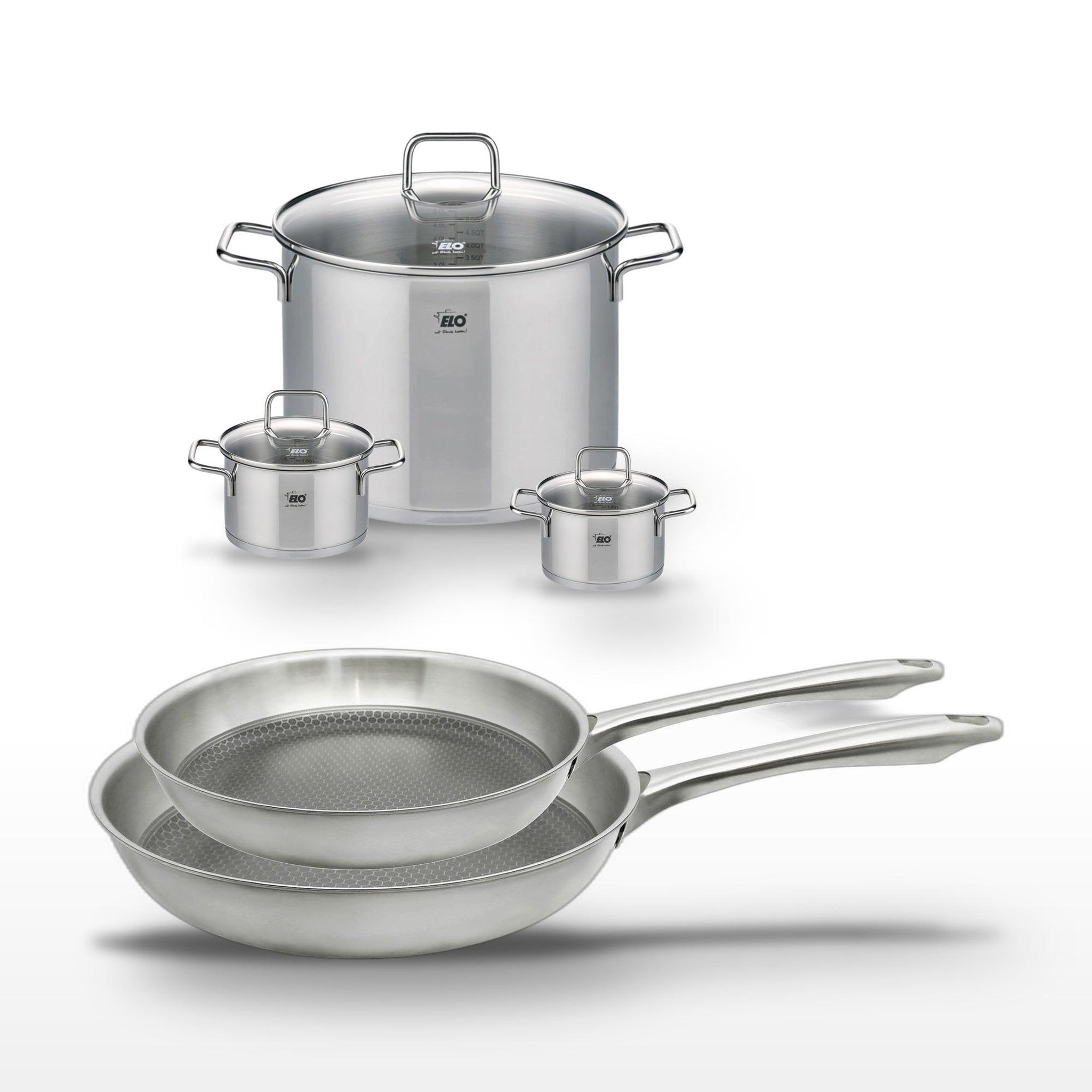 ELO Lot de 2 poêles 24/28 cm elo relief passion et 3 faitouts elo citrin