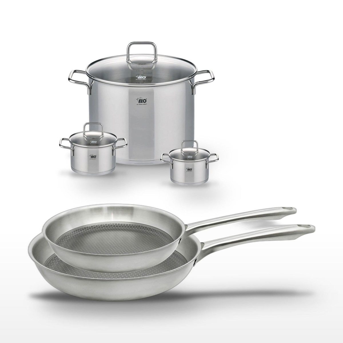 ELO Lot de 2 poêles 24/28 cm Elo Relief Passion et 3 faitouts Elo Citrin