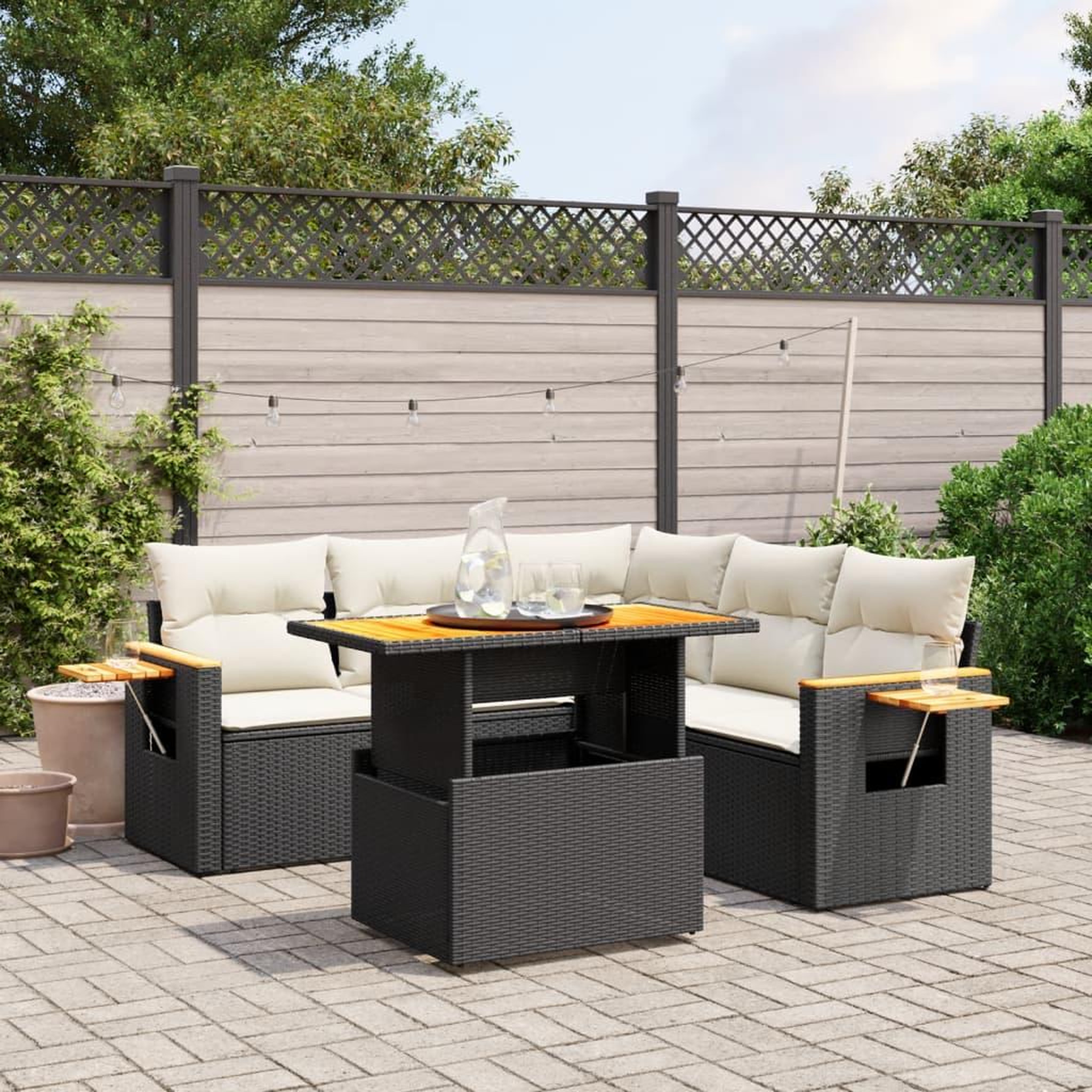 VIDAXL Salon de jardin 6 pcs avec coussins noir resine tressee