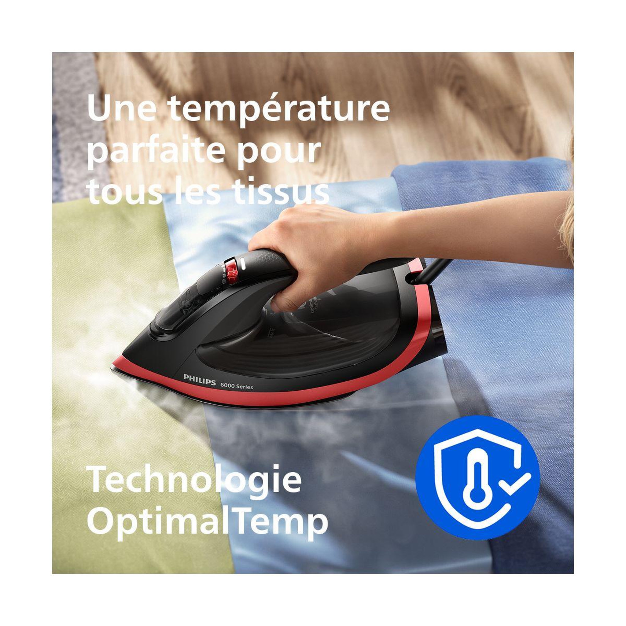 Voir la diapositive 3 : Philips Fer à repasser DST6130/40 fer à vapeur Série 6000 Noir/Rouge, 2600W