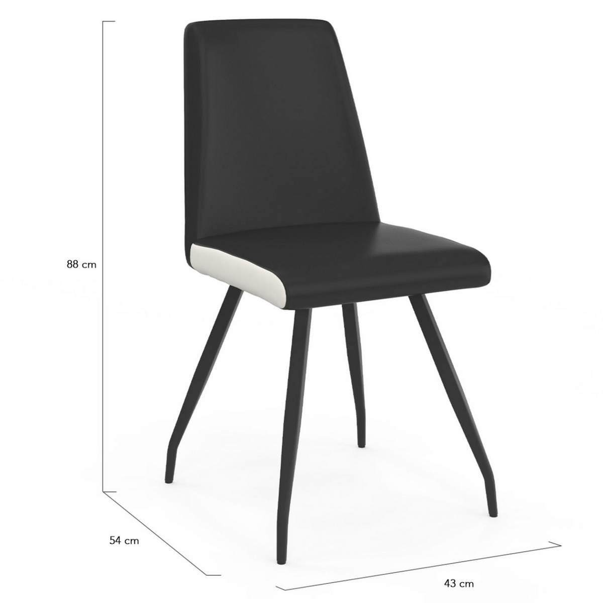 ID MARKET Lot de 6 chaises ADA noires liseré blanc pied araignée pour salle à manger