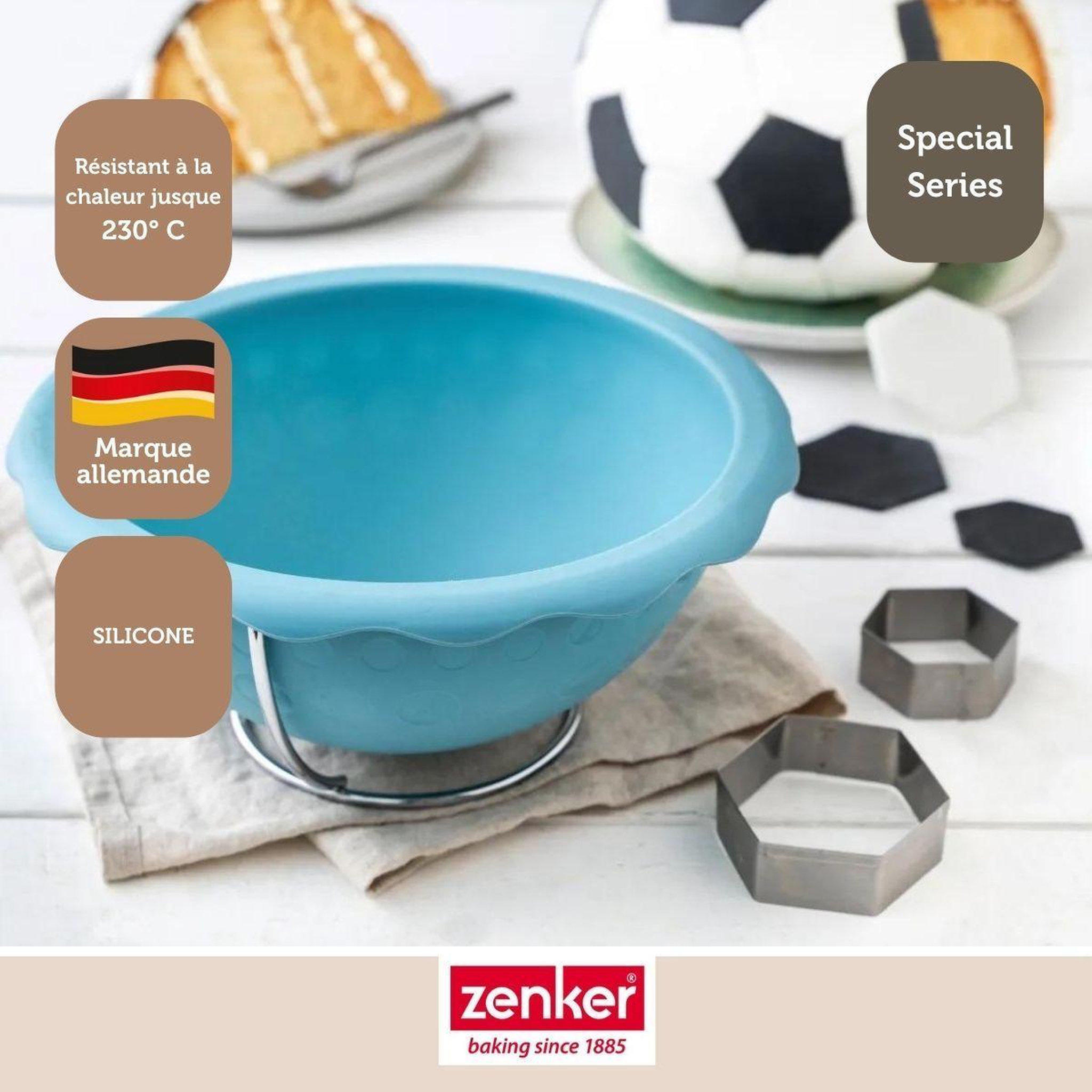 Voir la diapositive 2 : ZENKER Set de 4 ustensiles de pâtisserie moule à gâteaux bol et spatule zenker spécial football