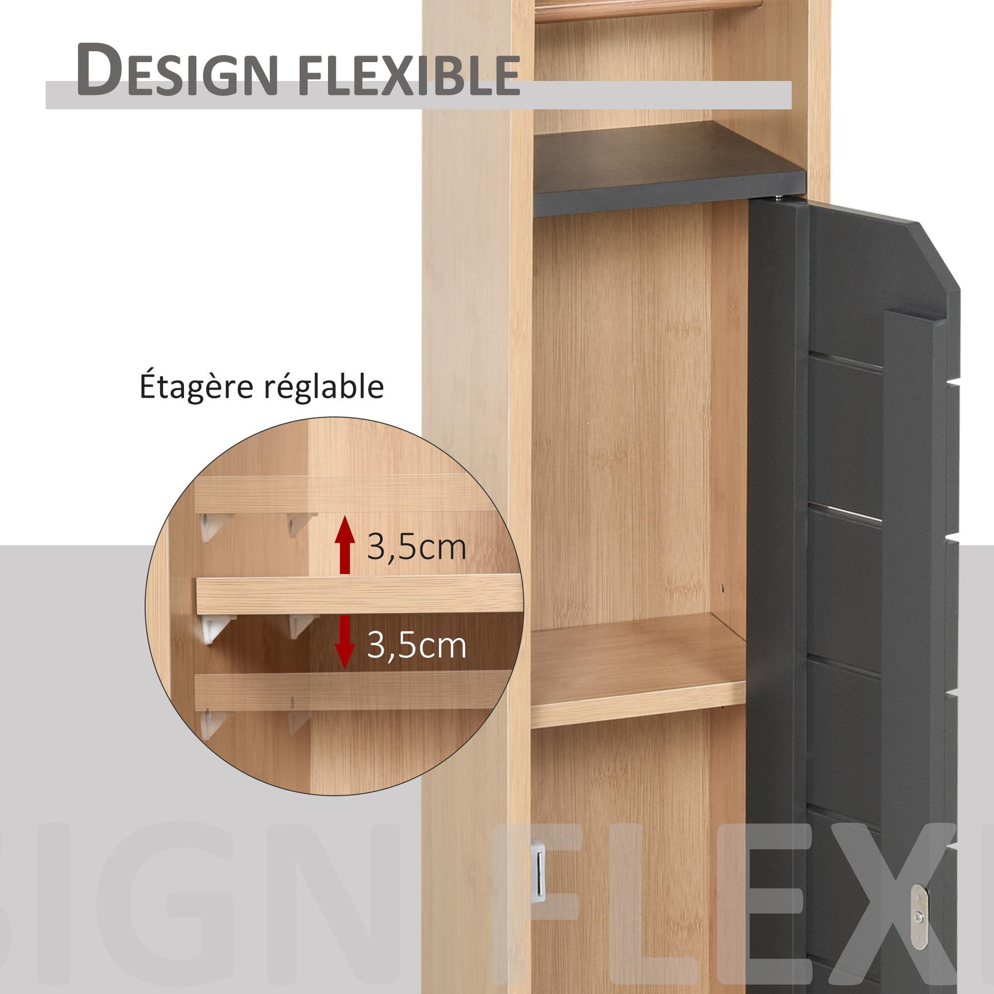Voir la diapositive 5 : HOMCOM Support papier toilette - porte-papier toilette - armoire pour papier toilette - 2 niveaux + sortie papier mdf gris bambou