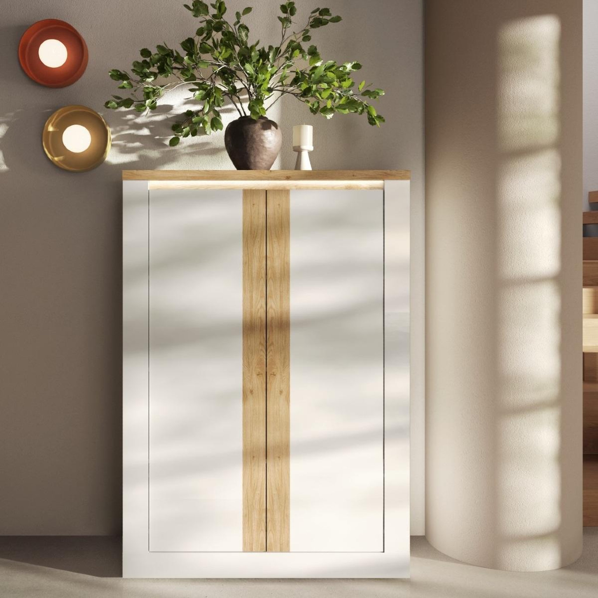 Voir la diapositive 2 : JLC KREATION Argentier-bar moderne laqué blanc et bois + led ARIA