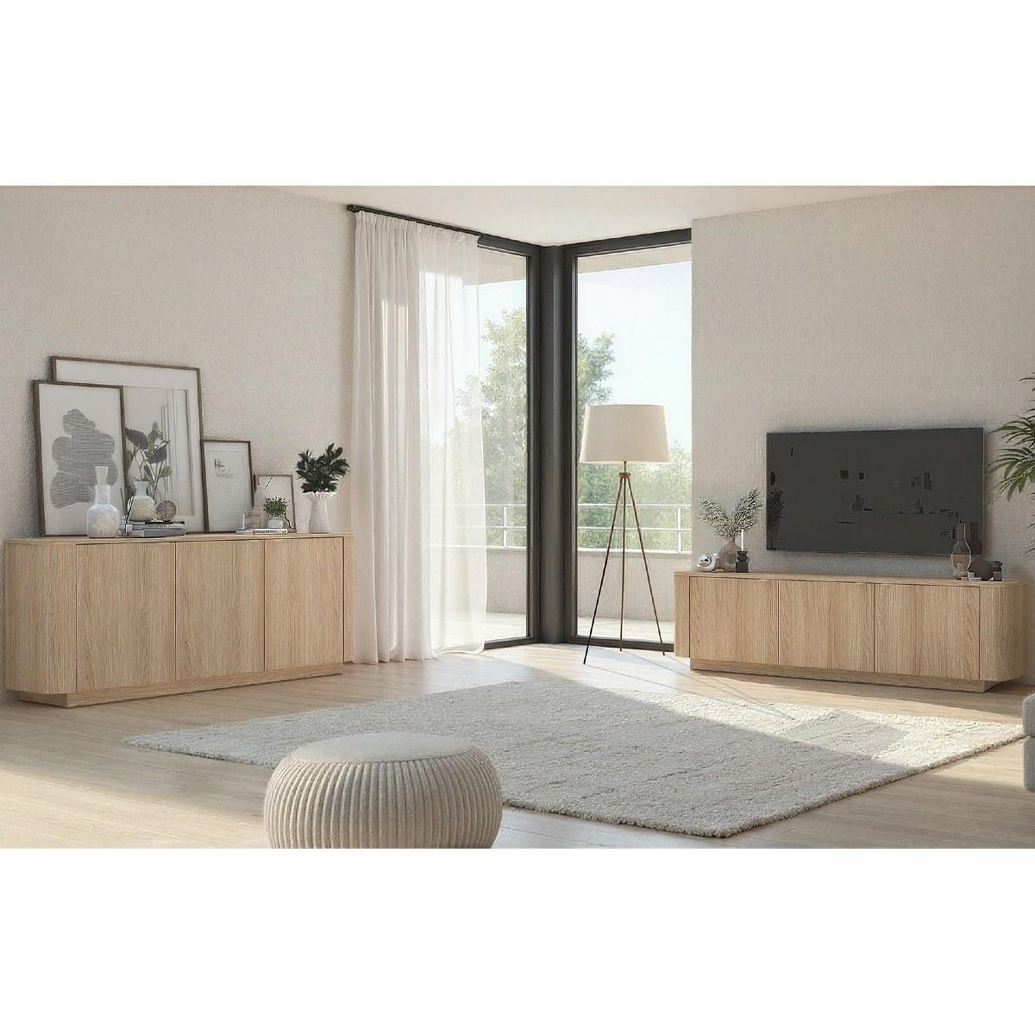 Voir la diapositive 5 : JLC KREATION Buffet bas contemporain 3 portes coloris chêne 180cm tika