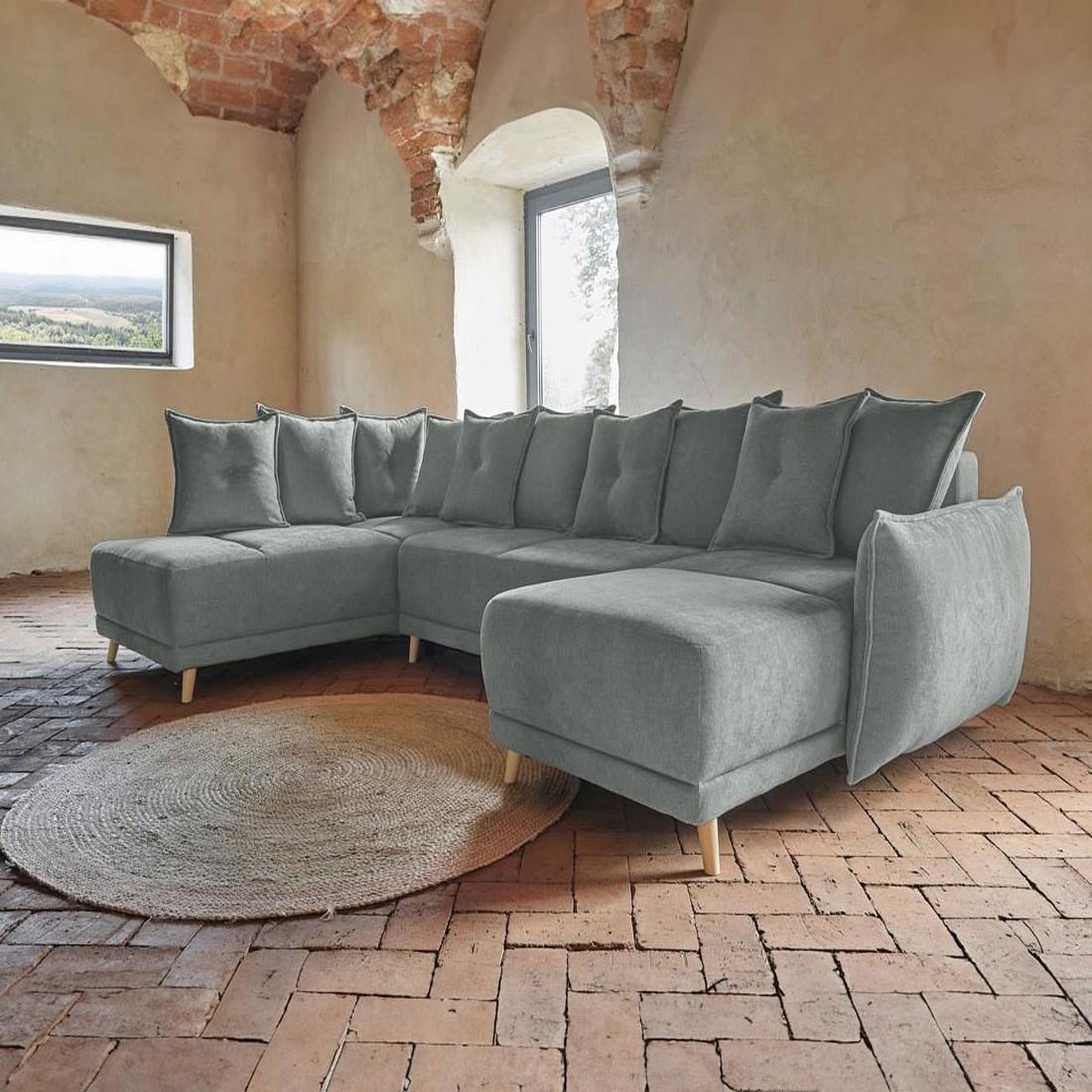 Voir la diapositive 5 : BEST MOBILIER Lena - canapé d'angle panoramique convertible - avec coffre - 7 places - gauche