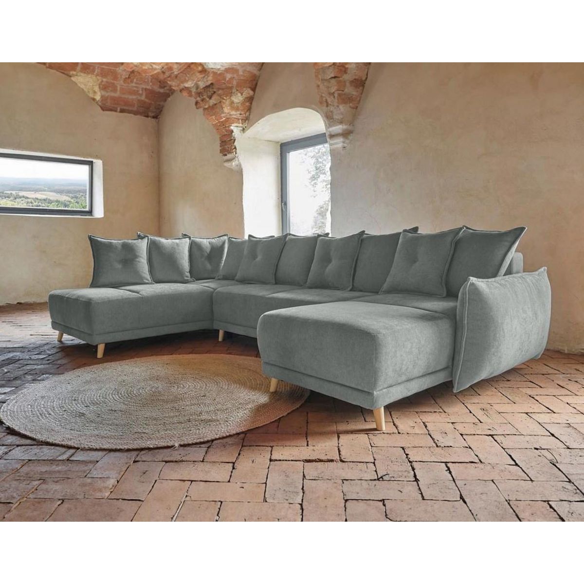 BEST MOBILIER Lena - canapé d'angle panoramique convertible - avec coffre - 7 places - gauche