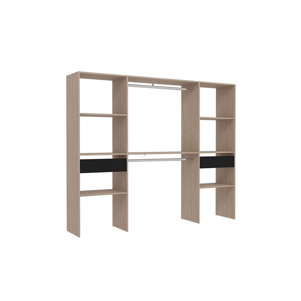 CONCEPT USINE Grand dressing bois avec 2 penderies, 6 étagères et 2 tiroirs ELYSEE