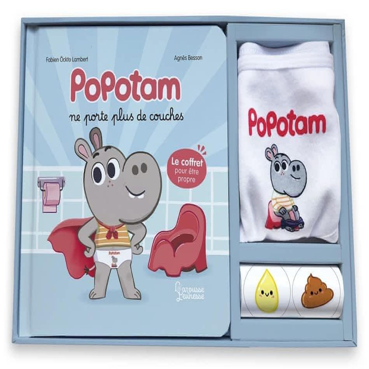 POPOTAM : POPOTAM NE PORTE PLUS DE COUCHES. LE COFFRET POUR ETRE PROPRE. AVEC UNE CULOTTE, UN GRAND POSTER, 64 AUTOCOLLANTS, UN LIVRE, AVEC 1 QR CODE, Besson Agnès