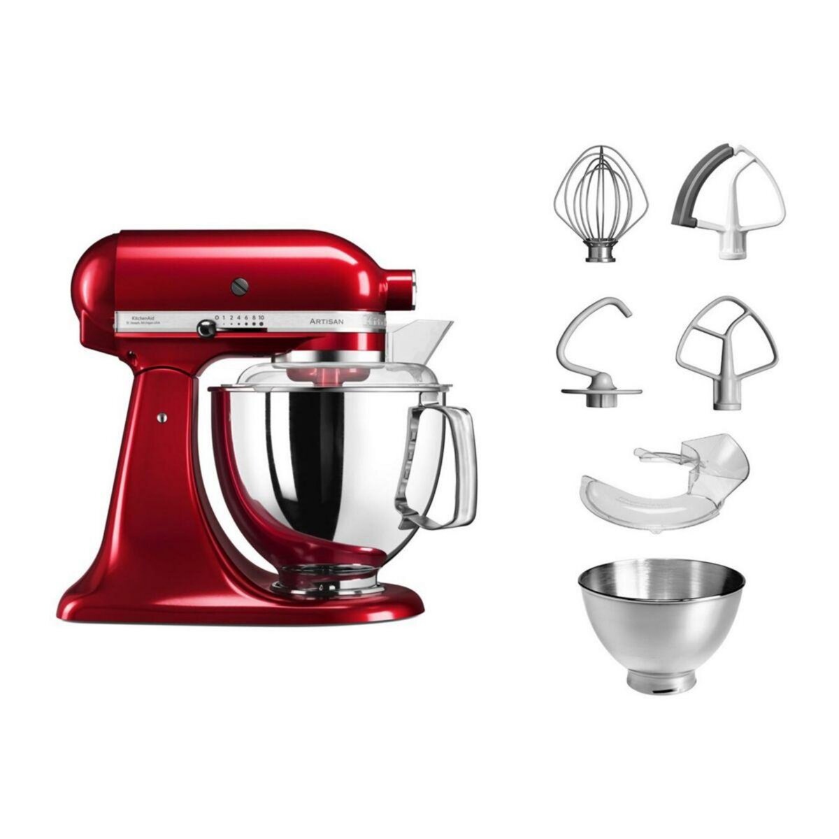 KitchenAid Robot pâtissier 5KSM175PSECA Pomme d'Amour, 4,8 L, bol avec poignée + bol 3 L, batteur souple et couvercle